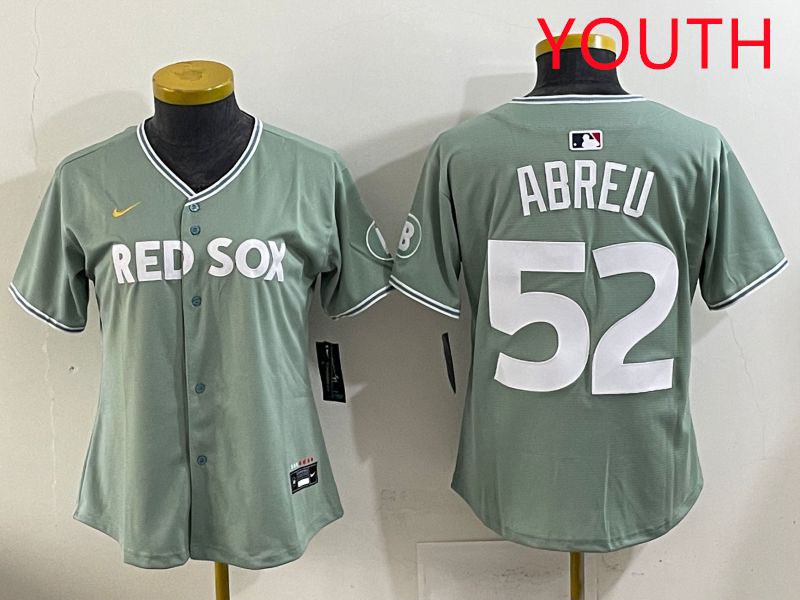 Youth 2025 Boston Red Sox 52 Abreu Light Green Joint Name Nike MLB Jersey style 1